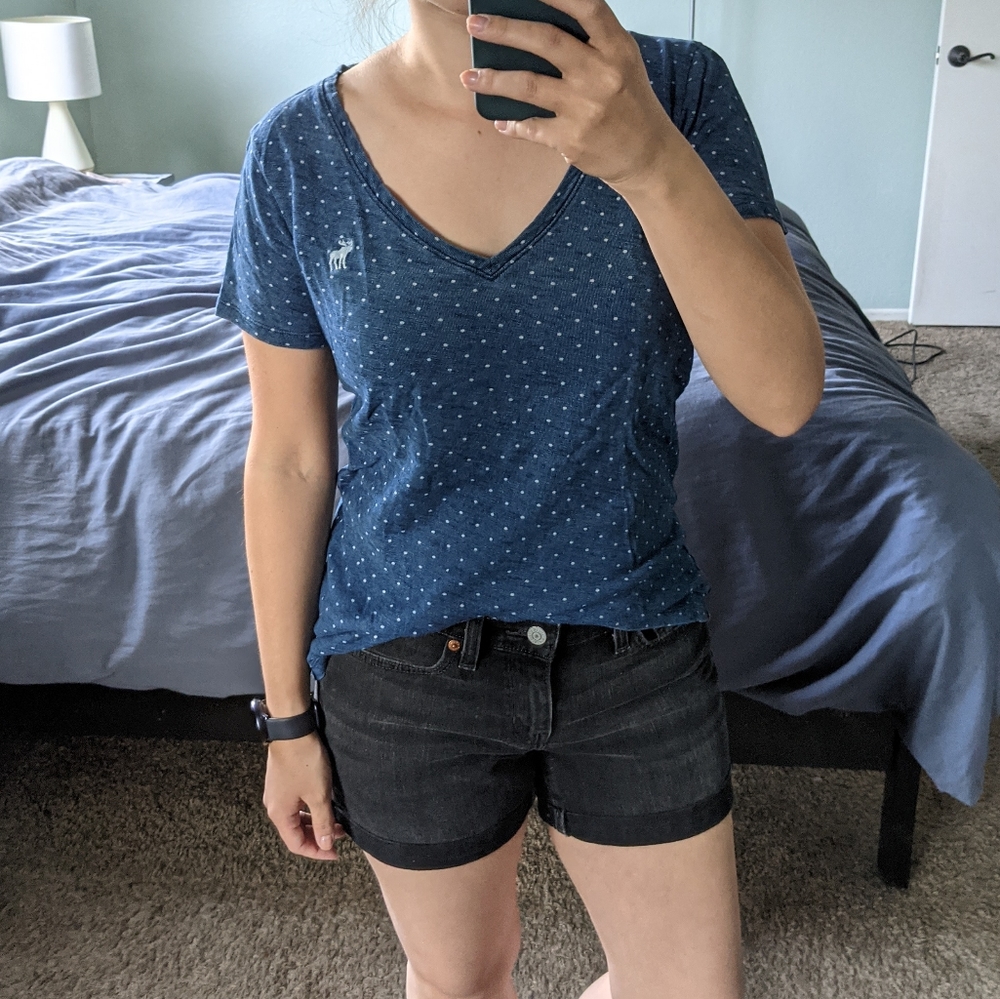 Abercrombie dark blue denim polka dot t-shirt